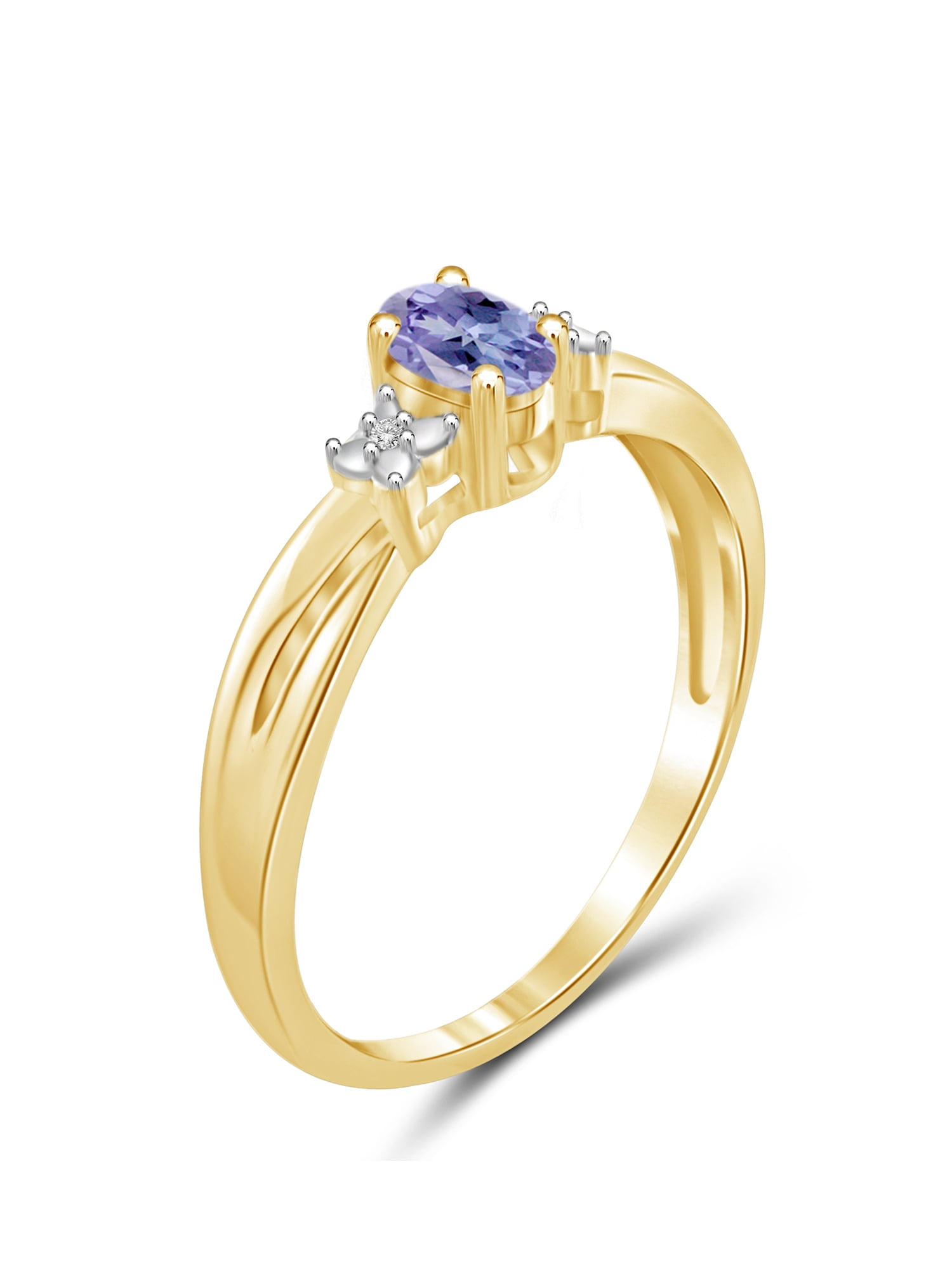JewelersClub Tanzanite Ring Birthstone Jewelry – 0.25 Carat Tanzanite 14K Gold Plated Silver Ring Jewelry with White Diamond Accent – Gemstone Rings with Hypoallergenic 14K Gold Plated Silver Band
