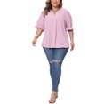 thumbnail image 2 of Agnes Orinda Women's Plus Size Chiffon Top Notched V Neck Puff Short Sleeve Casual Solid Blouse 4X Pink, 2 of 6