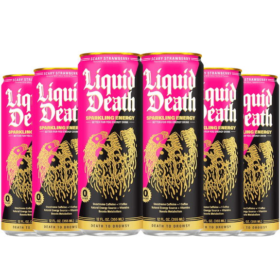 Liquid Death Scary Strawberry Sparkling Energy, 12oz Cans, 6-Pack