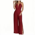 thumbnail image 2 of Abomasnow Womens Sexy V Neck Halter Backless Split Wide Leg Jumpsuits 2025 Dressy Casual One Piece Jumper Romper Outfits, 2 of 6