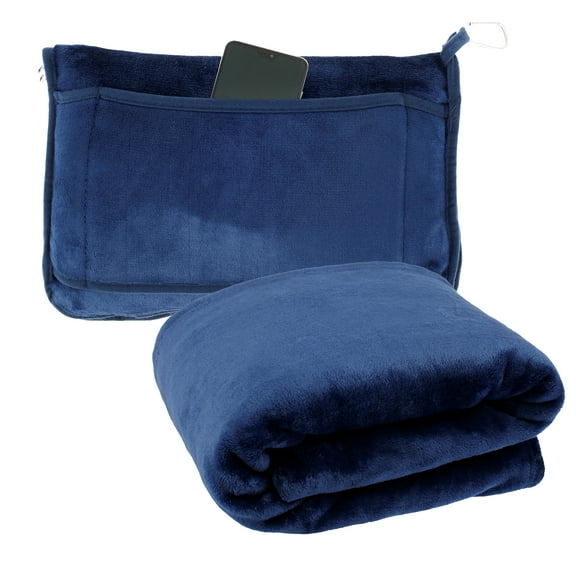 Travel Blanket 2 In 1 Soft Flannel Airplane Blanket Warm Travel Blanket Pillow with Luggage Strap and Buckle Portable Compact Flight Blanket for Cars Airplanes Camping 63x39 Inch