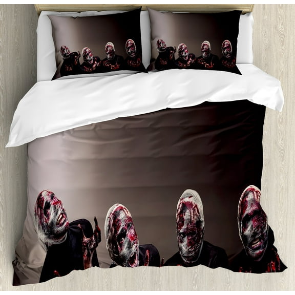 Ambesonne Wizard Duvet Cover Set, Screaming Scary Zombies, Calking, Black