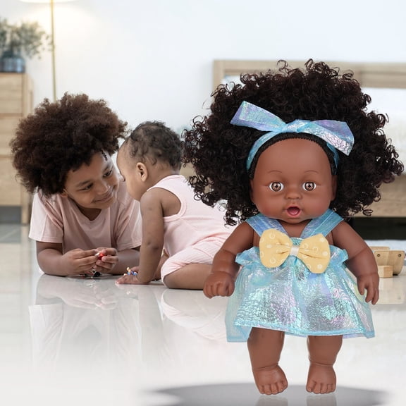 KOYPTL 8In African American RebornDolls for Baby Toddlers 3 4 5 6 Years Old,Realistic Dolls with Curly Hair Soothing Doll Toy with Cloths for 6-8 12-18 Months Boys Girls Gifts Pretend Play Collection