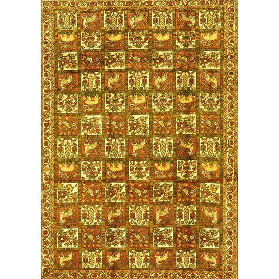 Ahgly Company Machine Washable Indoor Rectangle Persian Yellow Traditional Area Rugs, 5' x 7'