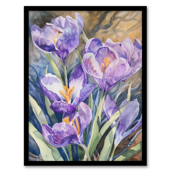 Artery8 Purple Watercolour Lilies Painting Springtime For Living Room Art Print Framed Poster Wall Decor 12x16 inch
