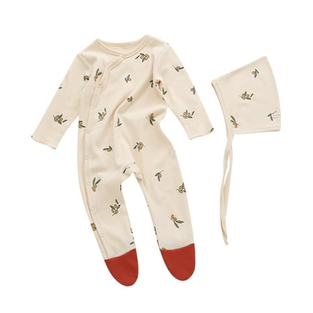 

Baby Boys Bodysuits Baby Boys Girls Sleepwear Romper Long Sleeve Graphic Print Footed Bodysuit Infant Jumpsuit Pajamas Hat