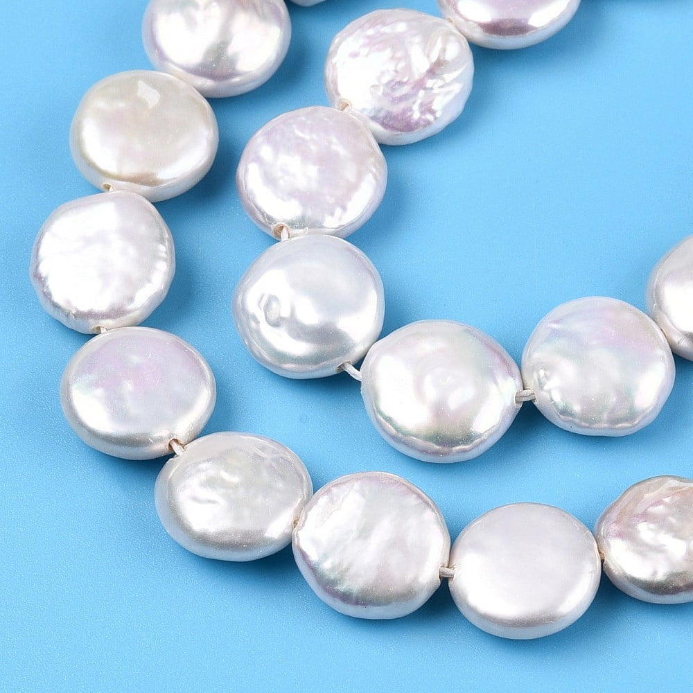 Natural Keshi Pearl Beads Strands Cultured Freshwater Pearl Baroque Pearls Flat Round Creamy White 11~14x11~12x4~7.5mm Hole: 0.7mm about 30~33pcs/strand 14.96~15.35(38~39cm)