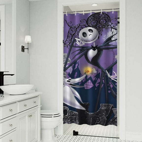 Waterproof Halloween Nightmare Before Shower Curtain 36x72 Inch Polyester Unique Shower Curtain for Bathroom Hotel Home Bathtub Accessories Decor with 7 Plastic Hooks