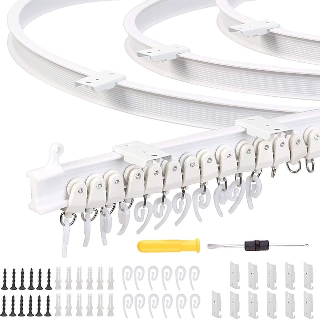 Kit de riel para cortina de techo, riel de techo plegable de 3 m, riel de cortina flexible con 26 ganchos para cortina y 26 poleas para el hogar, el dormitorio, la ventana, el baño, la oficina