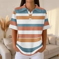 thumbnail image 3 of Women's Waffle Knit Polo Shirt Color Block Striped Collared Short Sleeve Relaxed Fit Casual Daily Office Summer Tops 2026, 3XL, 3 of 8