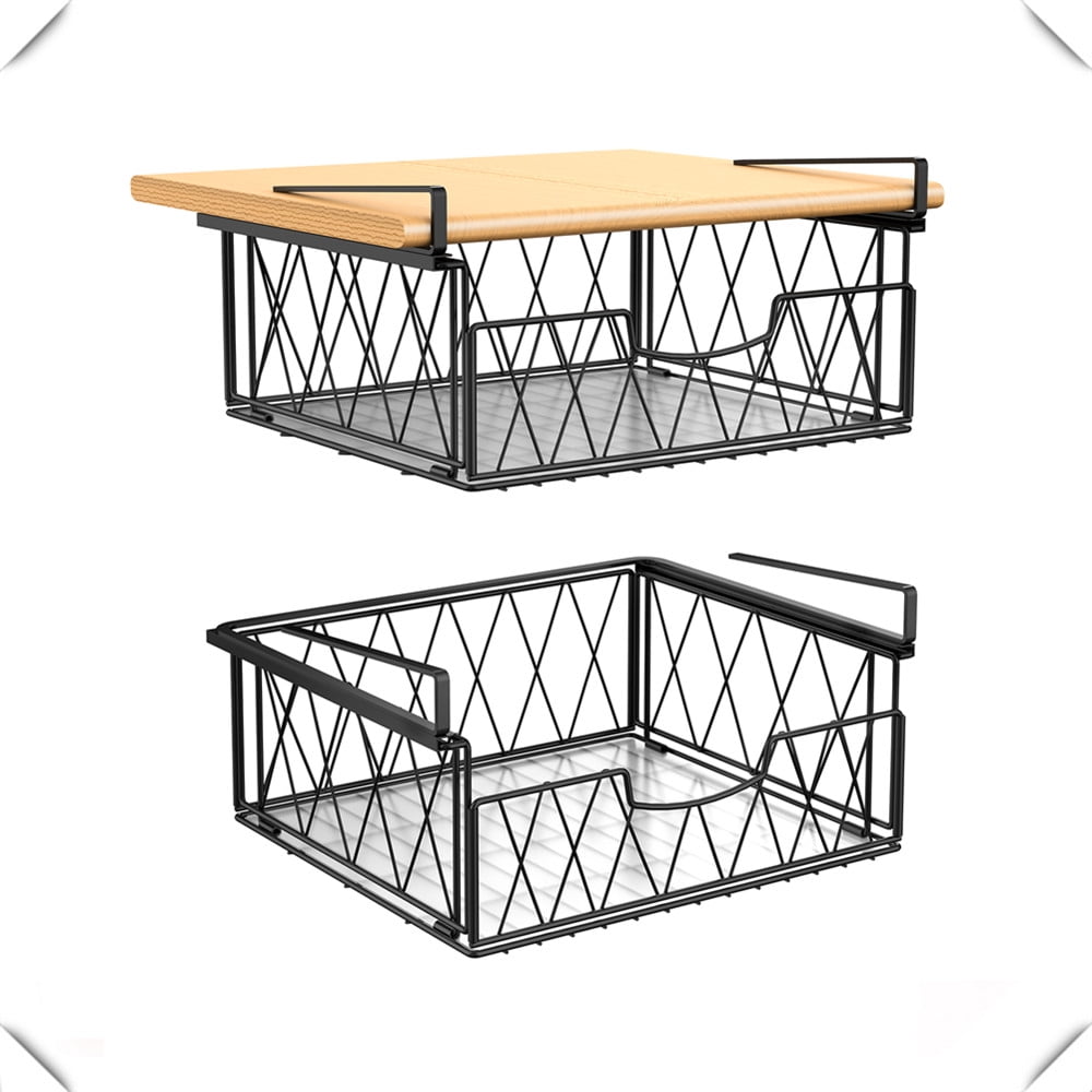 Auledio Metal Wire Sliding Under Shelf Basket Hanging Storage Basket for Kitchen Pantry Wardrobe