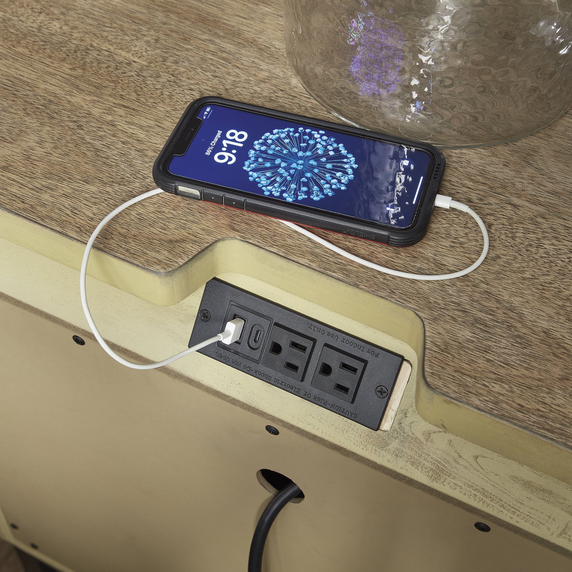 Signature Design by Ashley Tomtyn Modern Nightstand with USB Charging - 2 Drawers with Metal Legs - Light Brown