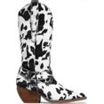 thumbnail image 1 of Cow Print Cowgirl Boots Block Chunky Heel Mid Calf, 1 of 4
