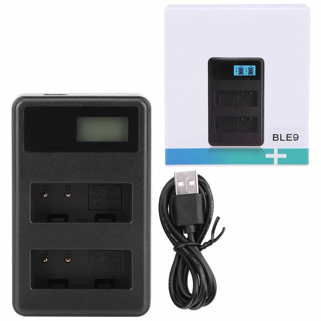 Cargador de batería para cámara BLE9 con pantalla de carga LCD Ranura de carga doble Negro