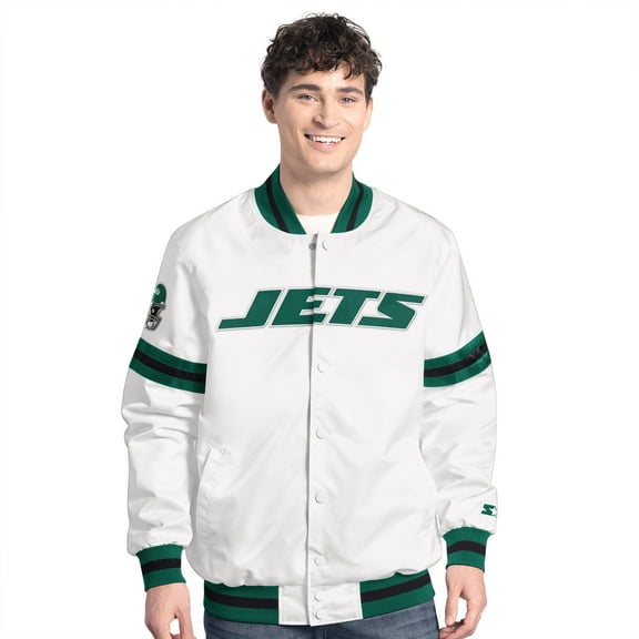 Men's-Starter White New York Jets Scout Full-Snap Varsity Jacket