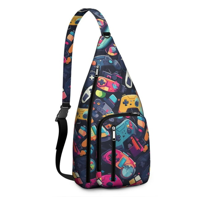 Gamer Gift Sling Backpack - Digital Loading Screen & Strategy Mode Pattern, Fashionable Water-Resistant Pack for Students