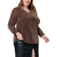 thumbnail image 4 of Agnes Orinda Womens Plus Size Top Metallic Party Glitter Long Sleeve Shiny Disco Sparkle Tops 4X Rose Gold, 4 of 6