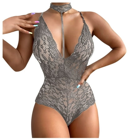 

YDKZYMD Women S V Neck Sheer Lingerie Chemise With Floral Lace Set One Piece Scalloped Trim Bodysuit Babydoll Sexy Teddy Underwear Snap Crotch Sets