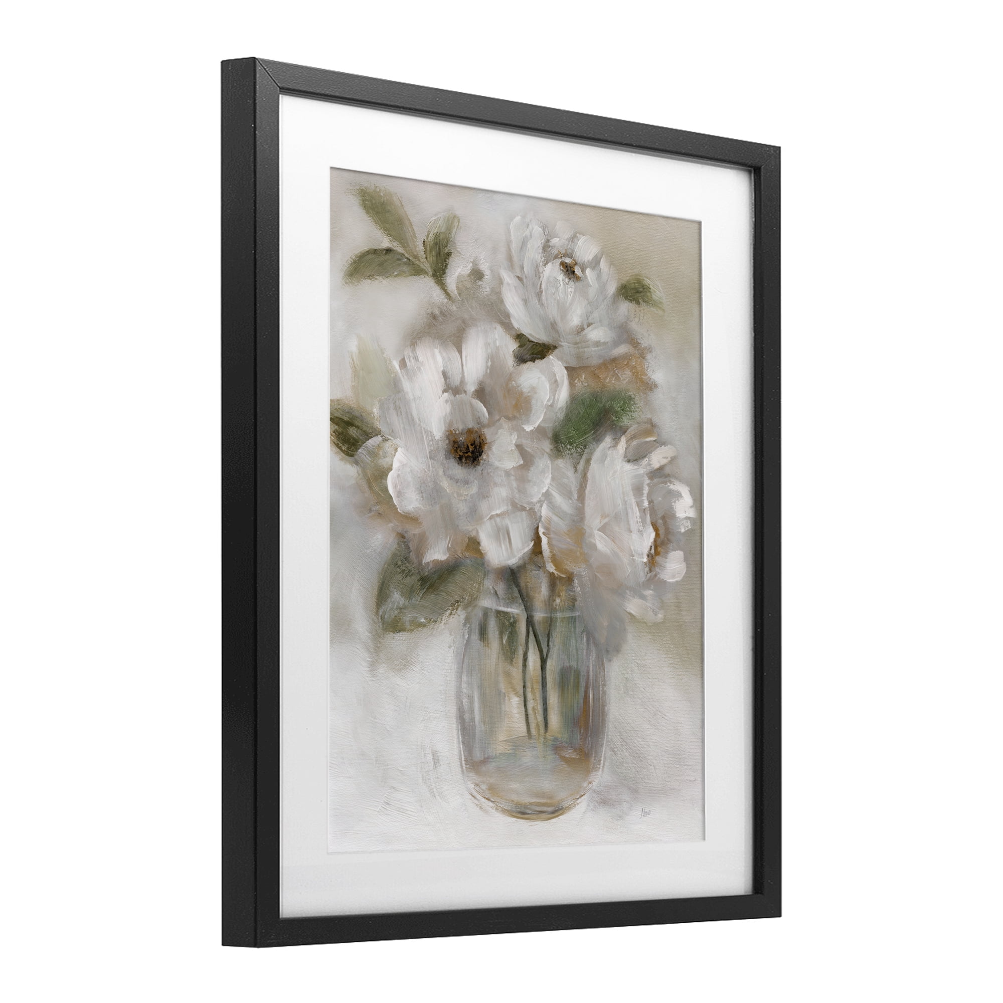 Stupell Industries Brushed Neutrals Bouquet Black Framed Print Under Glass, design by Nan