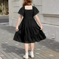 thumbnail image 3 of Xyxonk Dresses for Girls Ruffle Sleeve Smocked Summer Dresses Kids Square Neck Flowy Midi Dress Formal Solid Color Outfits Black 170 (14-15Y), 3 of 3