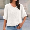 thumbnail image 4 of BODOAO Women Linen Embroidered Shirt Boho Tops Scoop Neck Beach Tops Fashion Outfits Peasant Blouses Loose Fit Blouses Comfy Blouses Dressy Casual Loungewear Half Sleeve Plus Size Quick Dry White 3Xl, 4 of 4