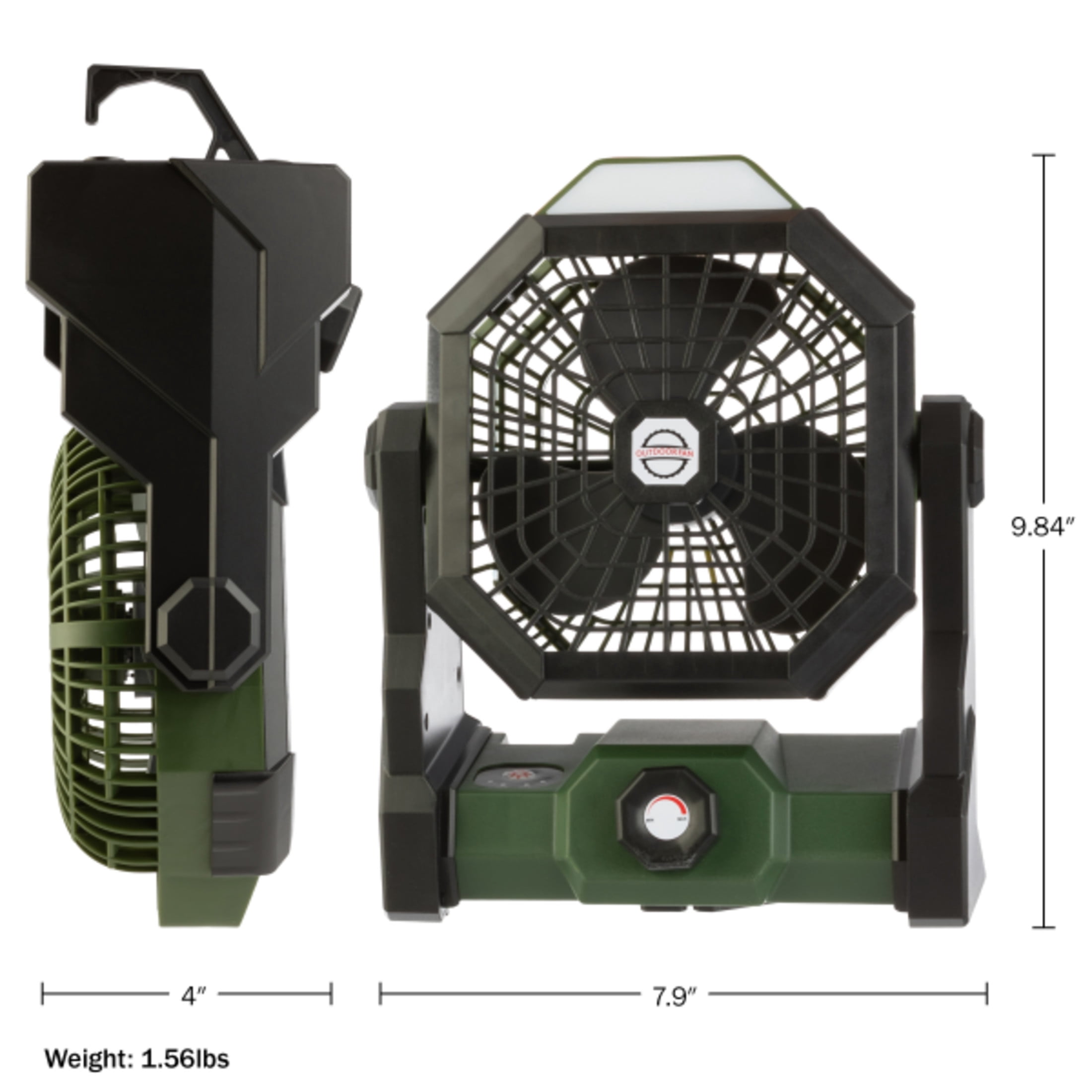 Camping Fan with Tent Light - Rechargeable 5400mAh Lithium Battery Operated Portable Fan - Camping Essentials for Tenting by Wakeman Outdoors (Green)