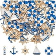 thumbnail image 1 of 80 piezas de 5 estilos de dijes náuticos de esmalte, colección de colgantes de aleación de oro claro, abalorios de boya salvavidas, faro, ancla, timón, velero, serie azul, dije de esmalte de viaje, 1 of 7