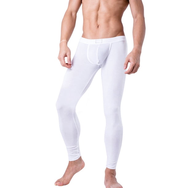 Ropa interior térmica elástica para hombre, pantalones tipo leggings, talla M (blanco)