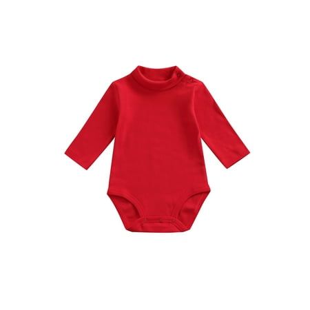 

Yinyinxull Newborn Baby Boys Girls Long Sleeve Turtleneck Solid Color Cotton Romper Jumpsuit Baby Clothes Red 9-12 Months