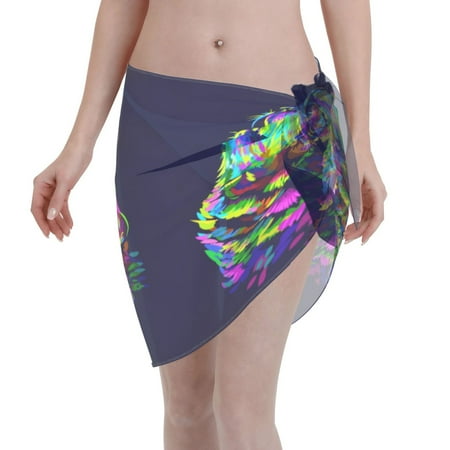 Disketp Howling Wolf Women Swimsuit Cover Up Short Chiffon Summer Beach Sarong Bikini Wrap Skirt Bathing Suit