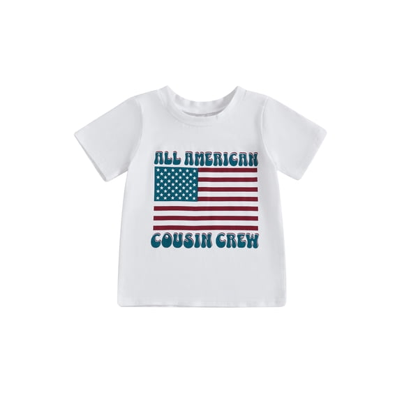 BemeyourBBs All American Cousin Crew Shirts Kids Toddler Baby Boys 4th of July T Shirt Patriot Independent Day Outfit Short Sleeve Letter American Flag Print Loose Fit Summer T-shirt Pullover Tops