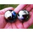 thumbnail image 4 of Big Game Toys Set of 2 Milky Way 35mm Boulder Purple/Gold Oil Slick Metallic Iridescent Swirl Large Shooter Solid Glass Marbles, 4 of 6