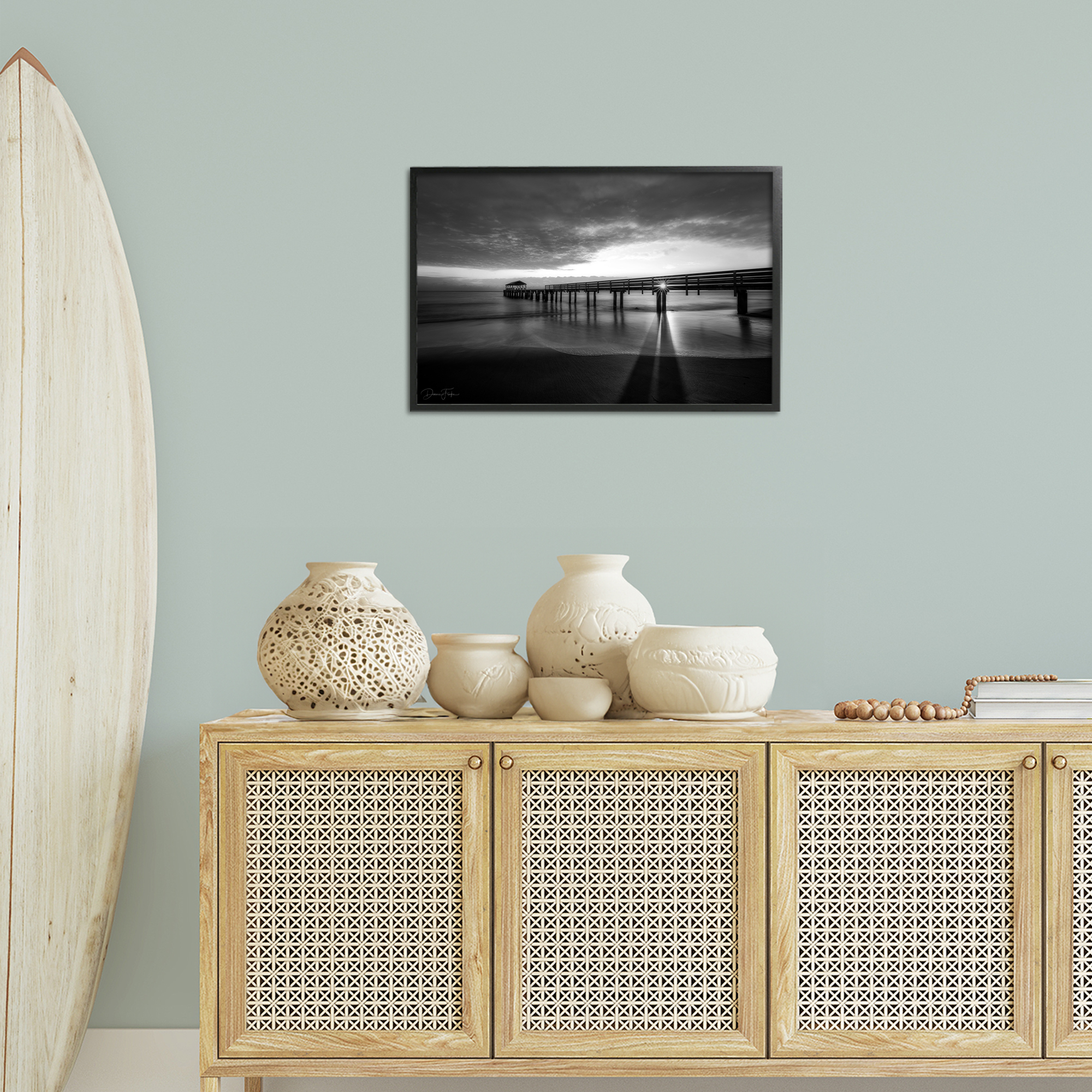 Stupell Industries Sun Shining Through Dock Landscape Photography Black Framed Art Print Wall Art, 24 x 16