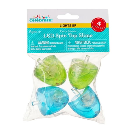 Blue/Green Light-Up LED Spin Top Slime Party Favors 4 Count by Way To Celebrate