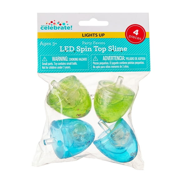 Blue/Green Light-Up LED Spin Top Slime Party Favors, 4 Count, by Way To Celebrate