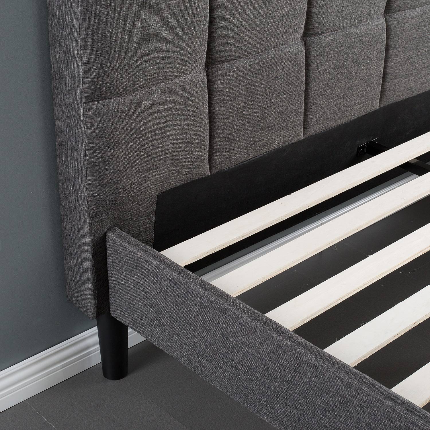 Zinus Upholstered Square With Bed Platform Stitched Headboard And Zinus Upholstered Square With Bed Platform Stitched Headboard And Wooden Slats Top Decor Furniture