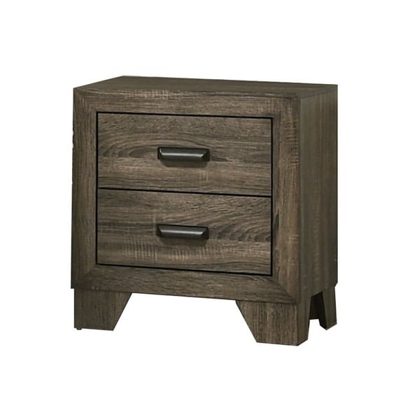 2 Drawer Wooden Nightstand with Metal Handles and Bracket Legs, Brown- Saltoro Sherpi