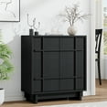 thumbnail image 4 of Laintene Modern Sideboard Buffet Cabinet with Adjustable Shelves, Skeletal Design Wood Accent Cabinet, Black Set of 2, 4 of 9