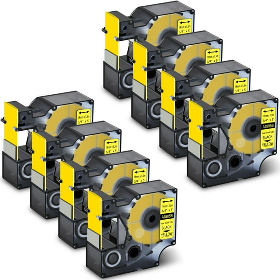 GREENCYCLE 8PK Industrial Rhino Heat Shrink Tubes Compatible for DYMO 18058 19mm 3/4" Black on Yellow Cable Label Tape