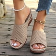 thumbnail image 2 of hopeusnice Women's Summer Wedge Sandals Open Toe Breathable Comfortable Slip On Platform Shoes Hollow Out Wedge Heel Sandals Beige 41, 2 of 9