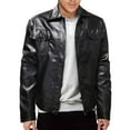 thumbnail image 2 of HAPIMO Sales Leather Jacket Men's Casual Stand Collar Slim PU Leather Sleeve Flight Jacket Faux Leather Biker Jacket Black L, 2 of 9