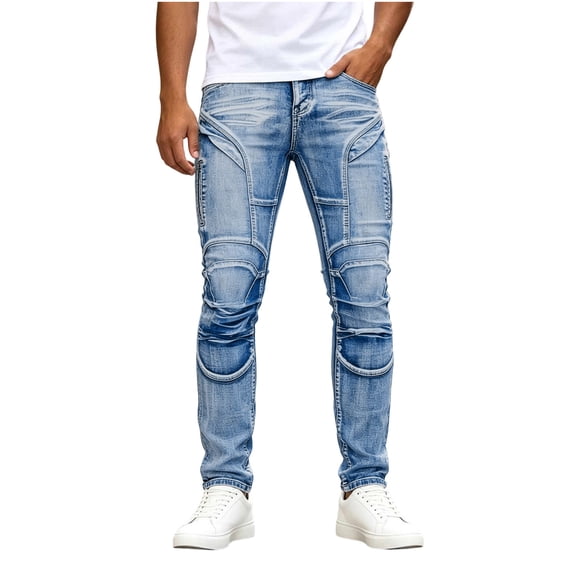 MXALUOB Slim Fit Jeans for Men Moto Biker Style Denim Pants Fashion Outdoor Zipper Straight Leg Trousers with Zipper Pocket