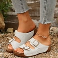 thumbnail image 2 of Modisza Womens Low Wedge Sandals Dressy Platform Open Toe Slides with Double Buckles Strap Casual Walking Slip on Summer Shoes White 9, 2 of 6