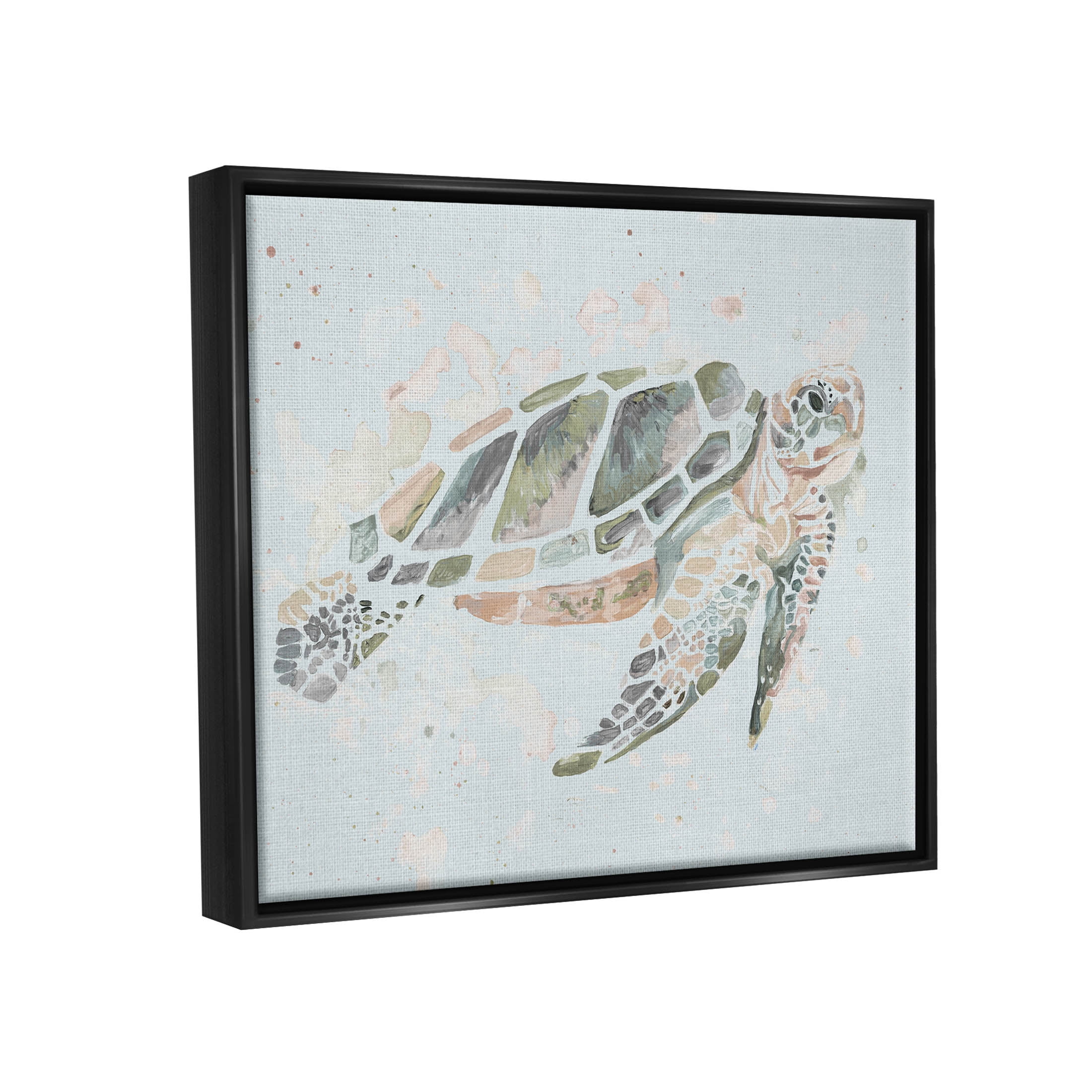 Tortoise Swimming Underwater Bubbles Animals & Insects Graphic Art Jet Black Framed Art Print Wall Art