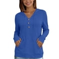 thumbnail image 7 of YTCAMLO Long Sleeve Sun Shirts for Women, Casual Loose Fit Button V Neck Sweatshirt with Kangaroo Pocket, Drawstring Workout Tops, 7 of 7