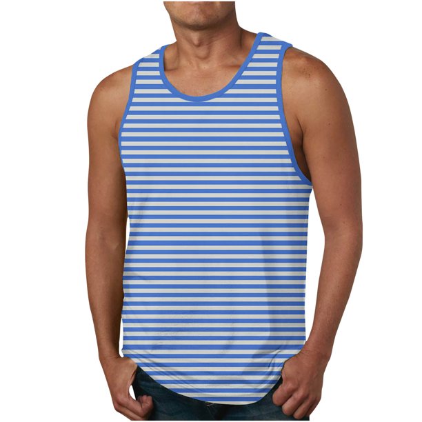 Tanques para Hombre para el Verano Solto Chaleco Raya Impresión Deporte Cuello Redondo Superior
