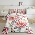 thumbnail image 2 of Manfei Vintage Pink Peony King Size Comforter Sets, Tropical Floral Flower Bedding Comforter Set, Garden Blossoms Butterflies Bedding Set, Reversible 3 Pieces, 2 of 8