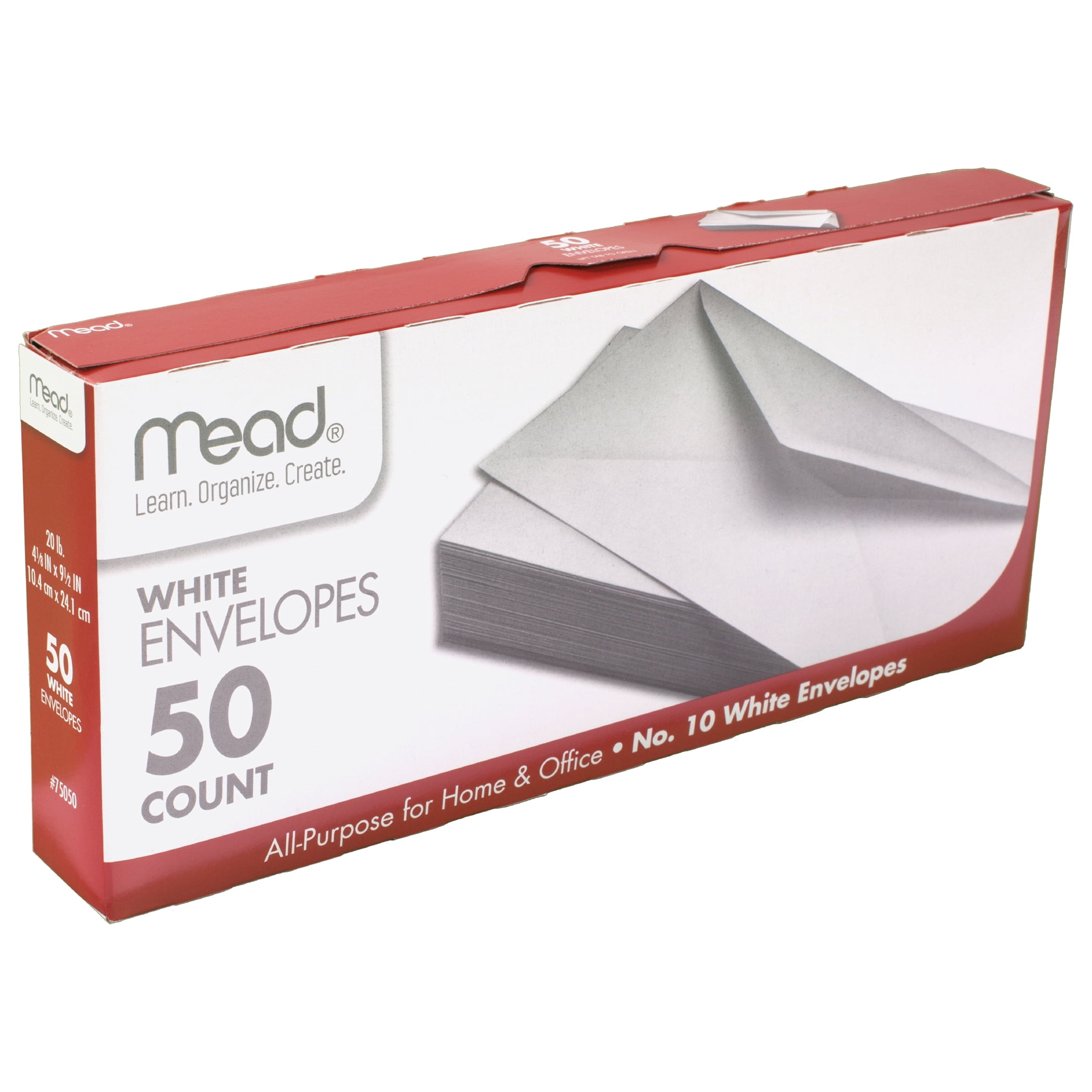 Mead White Gummed Business Envelopes, 4 1/8 x 9 1/250#10, 50 Per Pack, 10 Packs