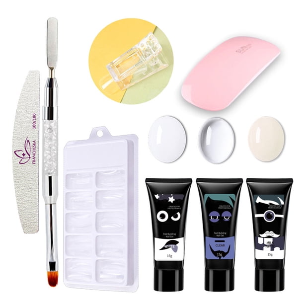 Kit de Gel UV para Uñas con Lámpara LED, Incluye 3 Geles de 15ml, Tips Postizos, Pincel y Accesorios para Principiantes, Ideal para Uñas Naturales y Extensión, Secado Rápido y No Tóxico, Colores 01#,