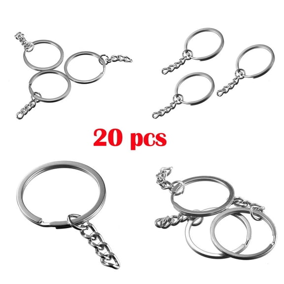 SagaSave 20Pcs Metal Split Rings Chain Circle Key Ring Keychain Silver